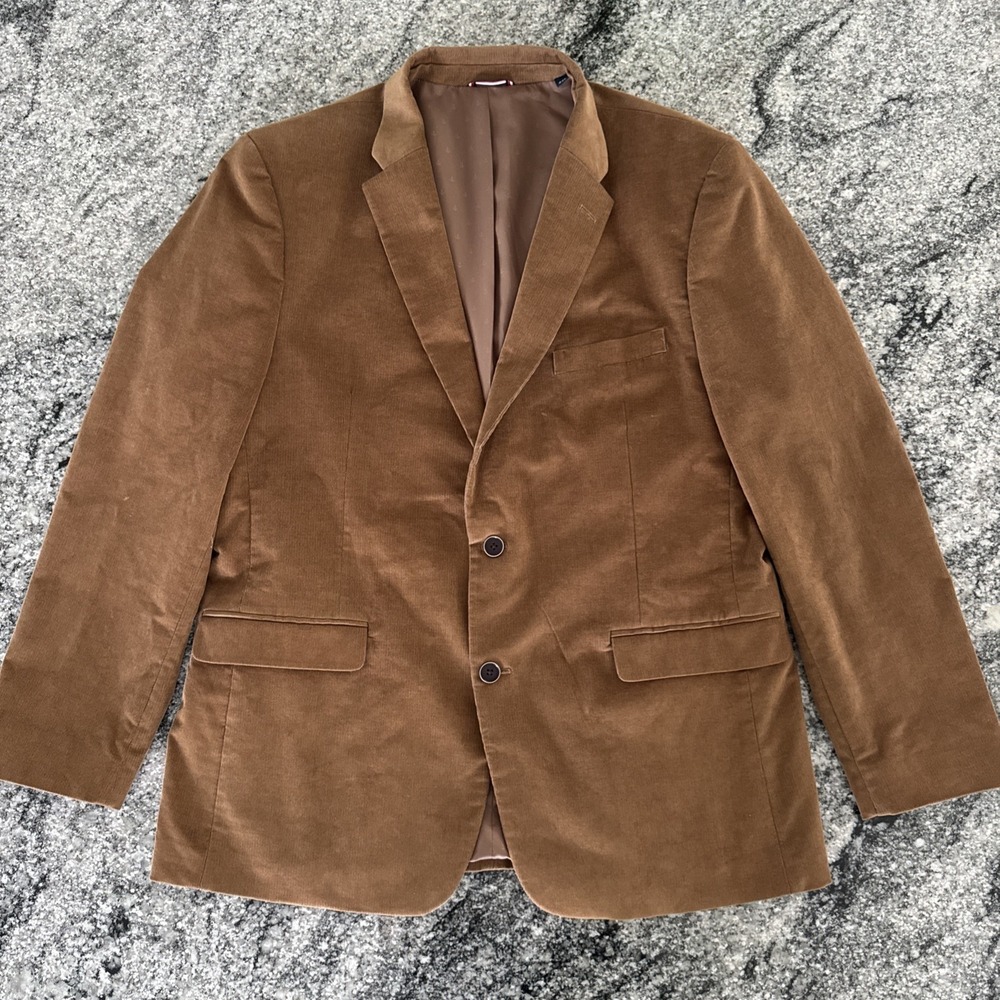 Tommy Hilfiger Velvet Blazer Jacket Men's 44 Regular Modern Brown With Patches